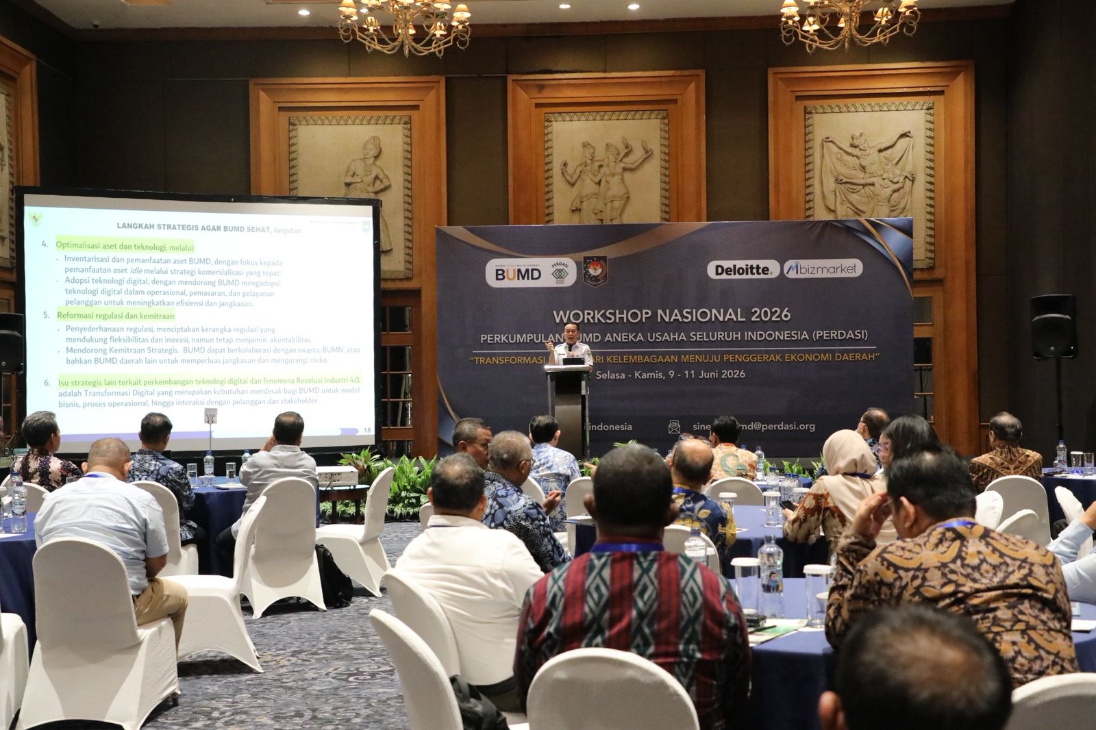 Dirjen Bina Keuangan Daerah Kemendagri Agus Fatoni saat membuka Workshop Perkumpulan Badan Usaha Milik Daerah Aneka Usaha Seluruh Indonesia (Perdasi) di Jakarta pada Rabu (10/6/2026).