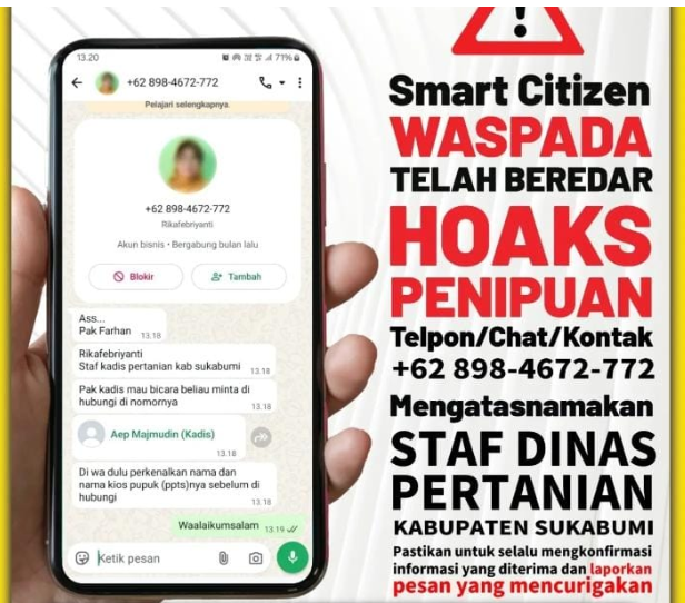 Waspada Penipuan! Dinas Pertanian Kabupaten Sukabumi Imbau Masyarakat Abaikan Nomor yang Mengatasnamakan Staf Dinas