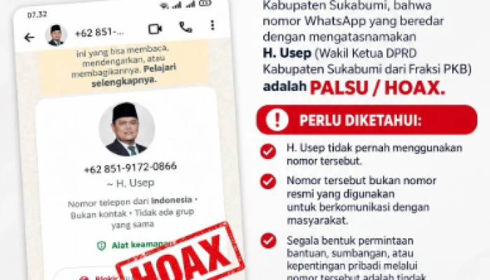 Masyarakat Dihimbau Waspada, Nama Anggota DPRD Kabupaten Sukabumi Dicatut di WA Fiktif